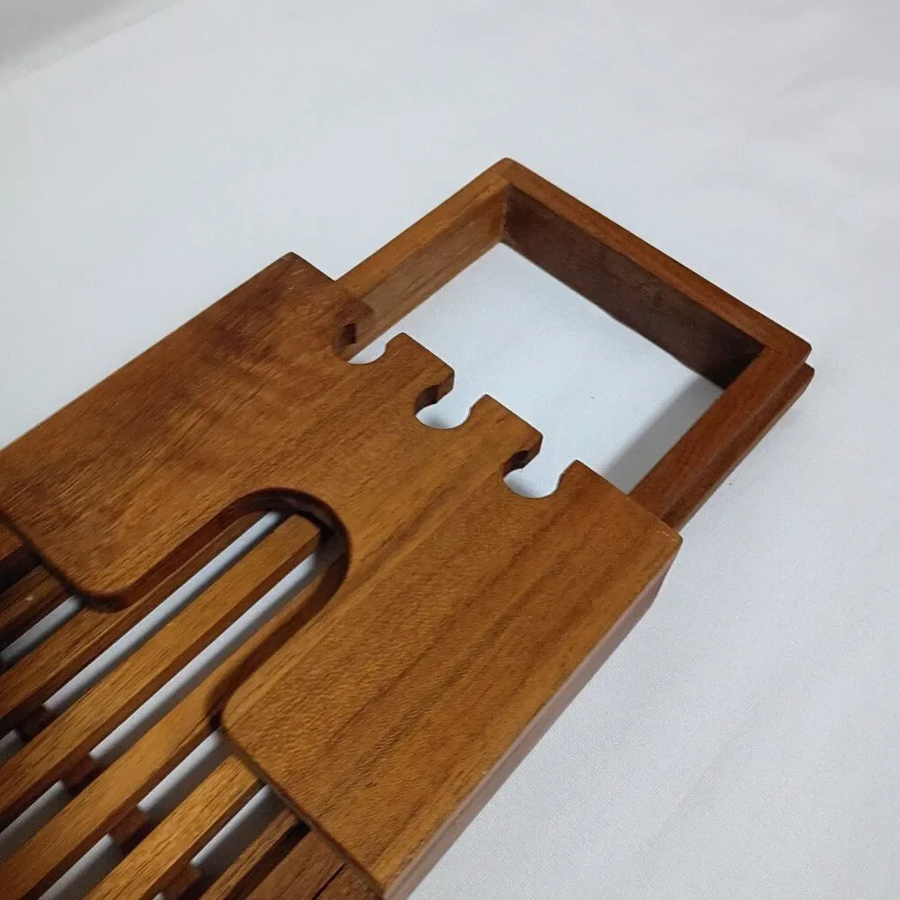 Teak Bathtub Caddy Tray Adjustable iPad Book & Wine Holder Spa Bath 20-33.5”
